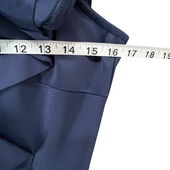 VENUS Midi Dress M Navy Blue Cold Shoulder Ruffled Mermaid Fit Flare Cocktail - Picture 8 of 15